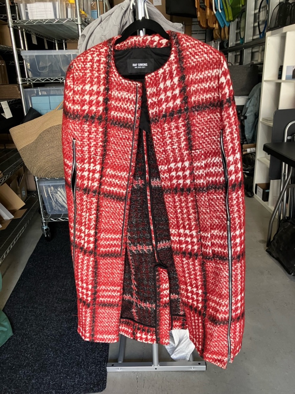 Raf Simons Red and Black Plaid Wool Jacket